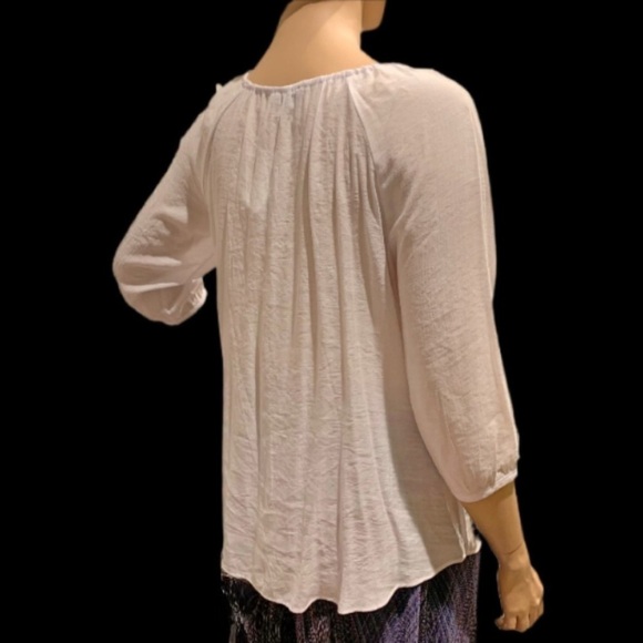 Spense Peasant Blouse Size XL Boho White Tunic w/ Blue Crocheted Tie Front - Picture 6 of 10